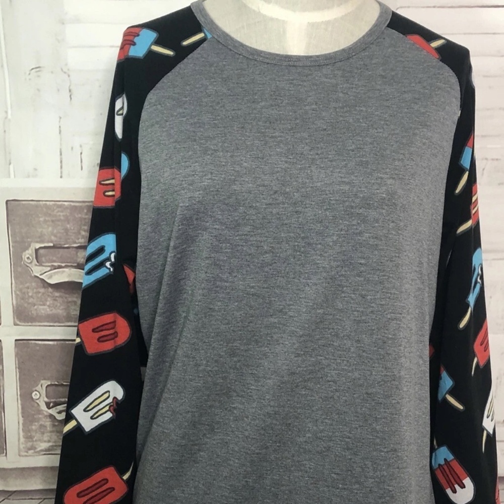 LuLaRoe Randy Womens Gray Raglan Sleeve Popsicles Baseball T Shirt Top Medium M